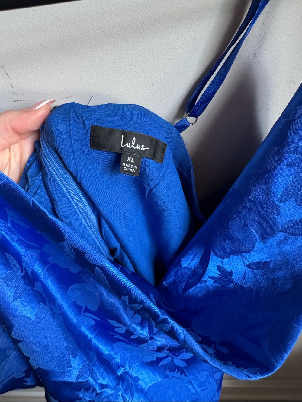 Lulu's Royal Blue Floral Satin Slip Dress - Picture 3 of 4